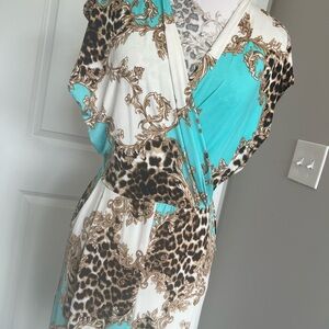 Turquoise & Leopard Print Wrap-Style women Jumpsuit